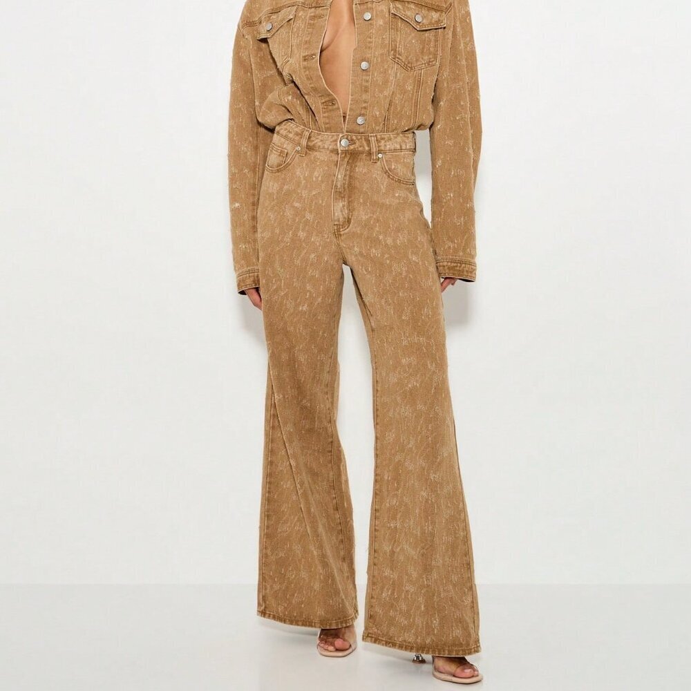 Brown Boho Women's High Rise Flared Bell Bottom Jeans